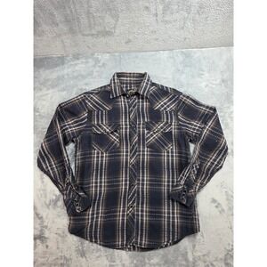 Helix Mens Western Plaid Pearl Snap Long Sleeve Shirt Navy Black Tan Medium